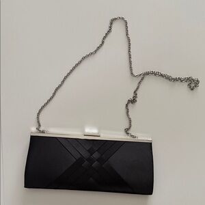 INC International Concepts Black Clutch with Silver Chain